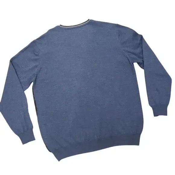 Black Brown 1826 Made in Italy 100% Merino Wool Argyle V-Neck Sweater Men XL - Picture 4 of 12